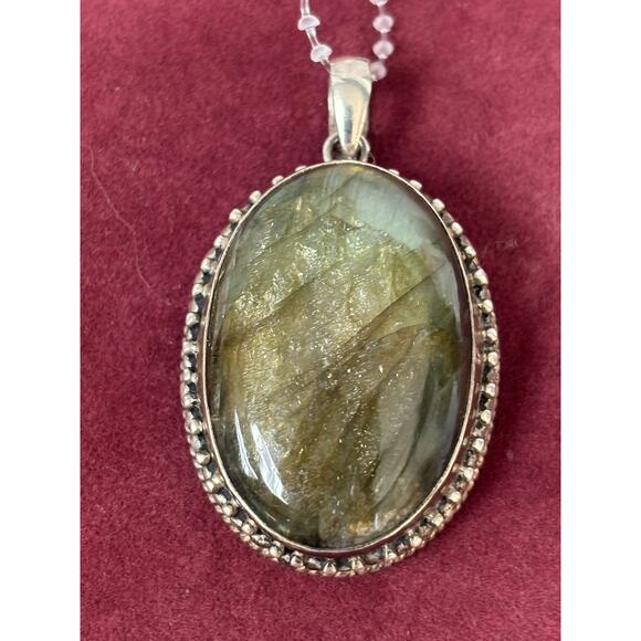 Sterling Silver Labradorite Oval Pendant #63613 - Picture 1 of 4